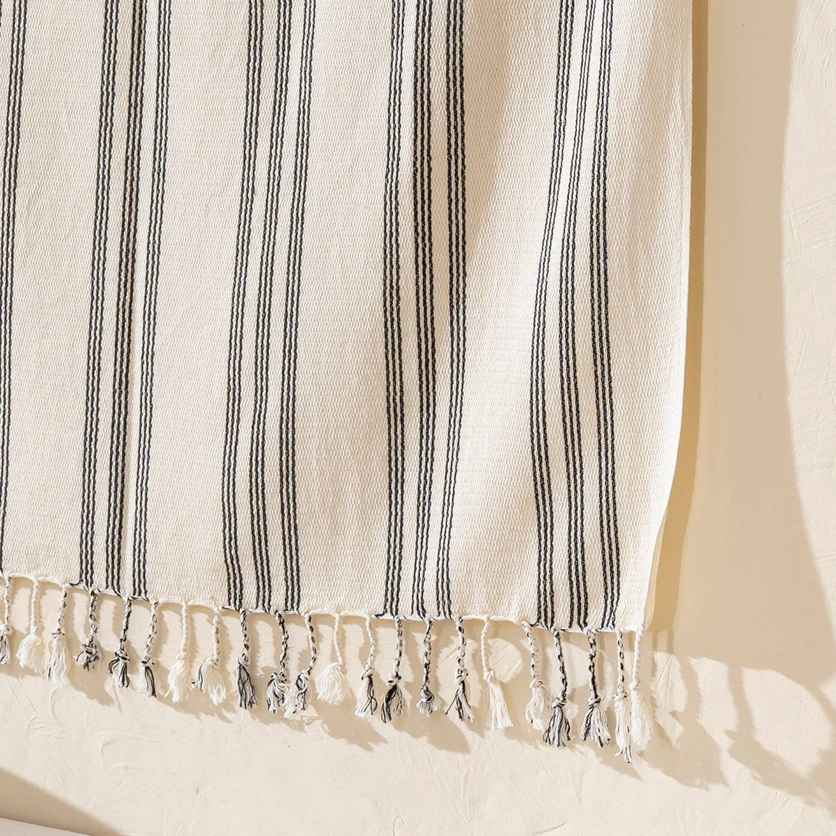 Sumela honeycomb Turkish beach towel in grey and olive stripe | Kikoya