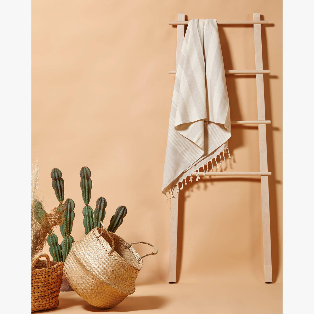 Rumi Turkish beach towel in wide stripe, 33x66 in, flat-woven peshtemal | Kikoya
