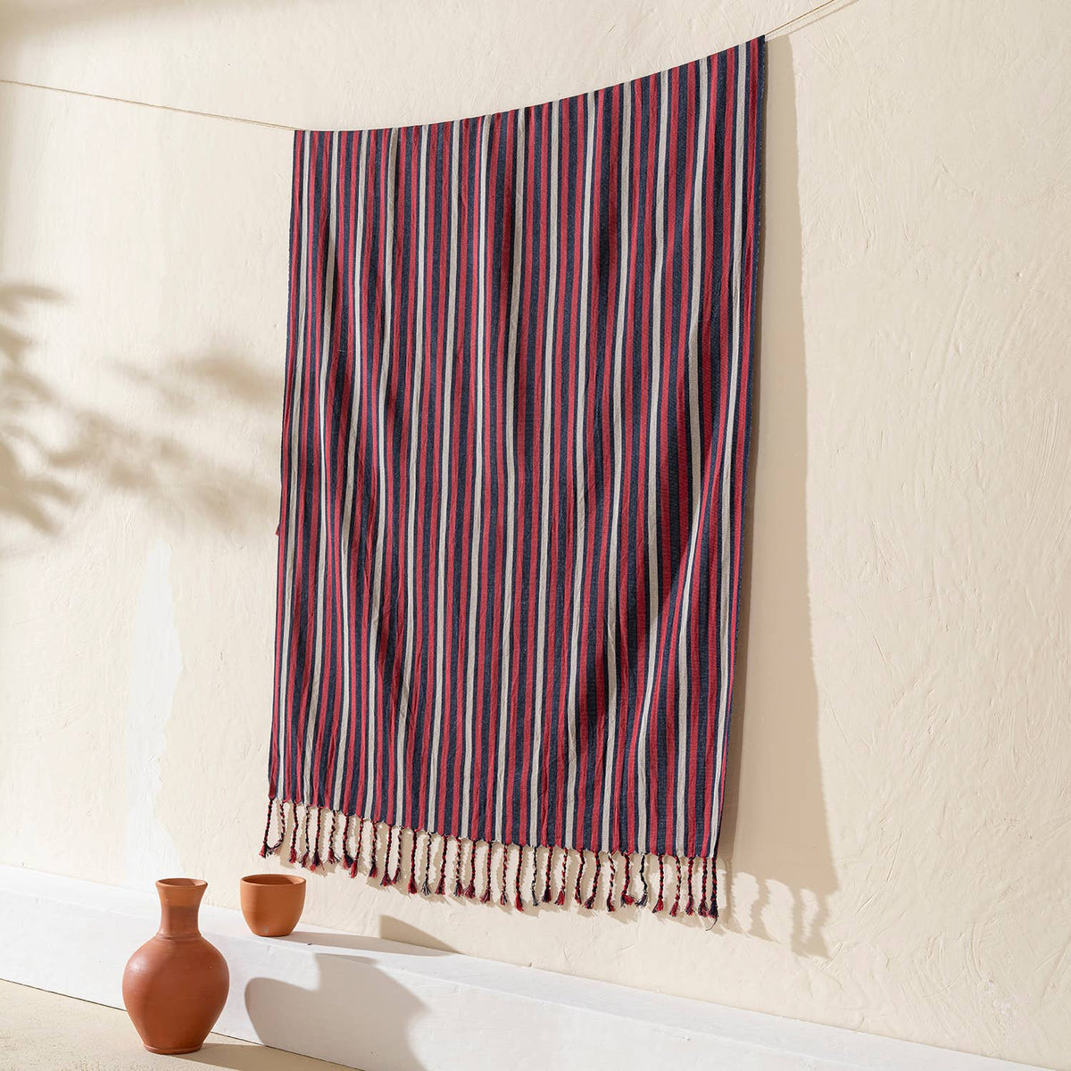 Premium Rustic Turkish Beach Towel – Burgundy Stripe, 100% Cotton Peshtemal, 40x70 in