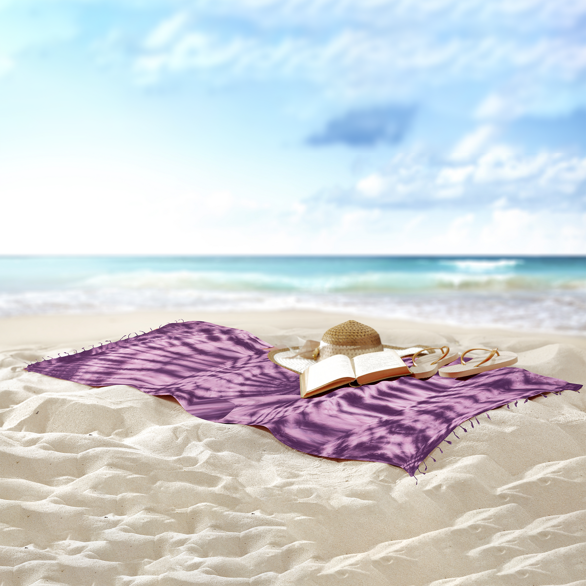 Tie-dye Turkish beach towel in plum and purple spiral, 33x65 in | Kikoya