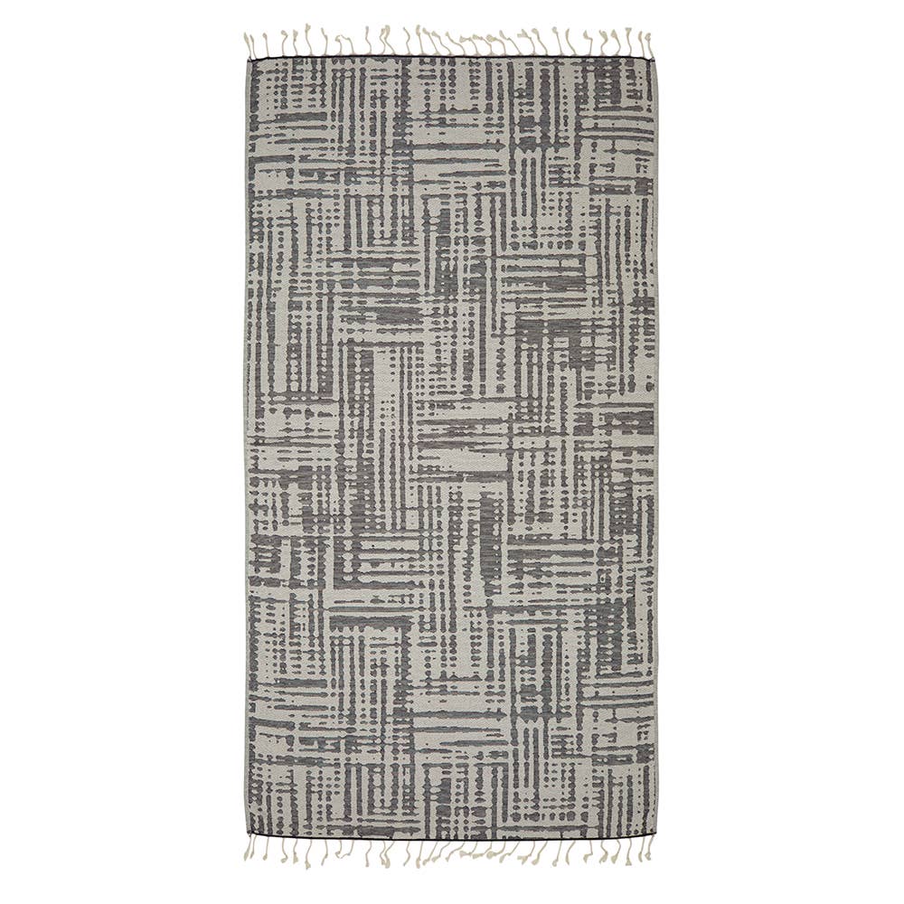 Vintage terry-backed Turkish towel with faded block jacquard, 35x70 in | Kikoya