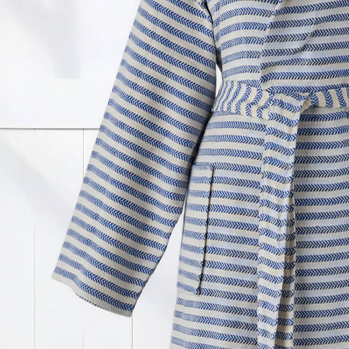 Fine stripe Turkish cotton bathrobe – hooded, belted | Kikoya