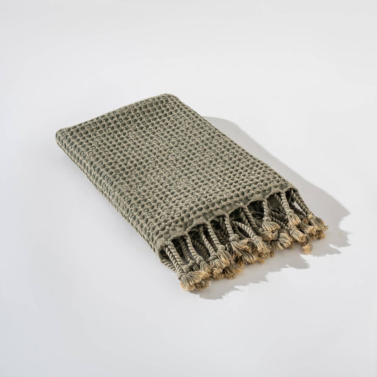 Waffle stonewashed Turkish hand towel – Olive | Kikoya