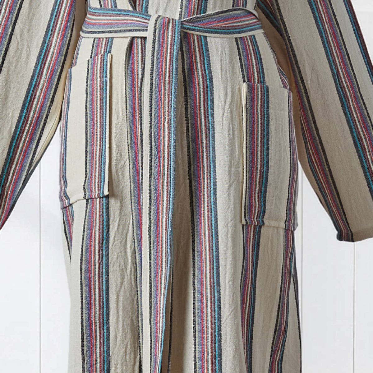 Antique Turkish hooded bathrobe – Taupe Stripe | Kikoya