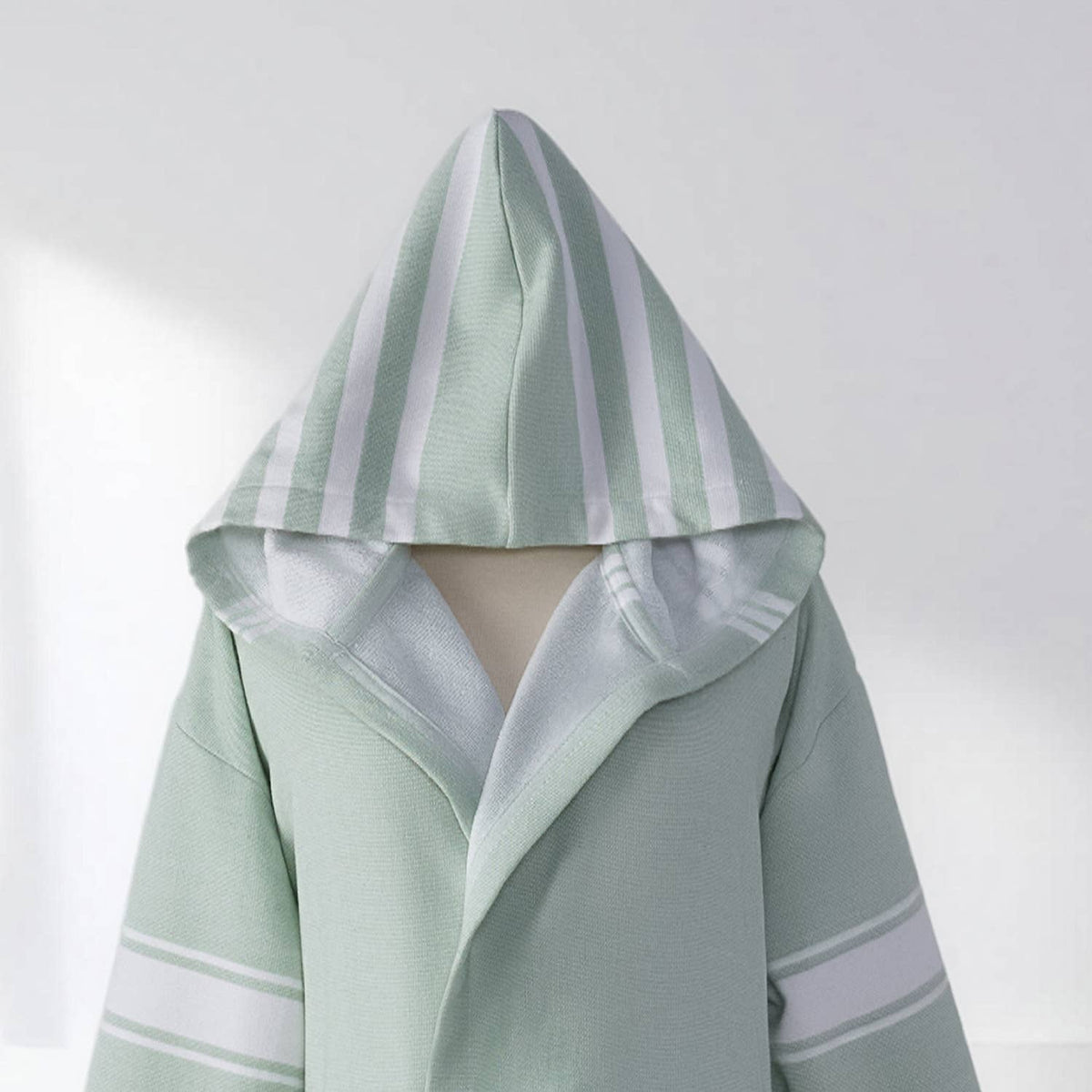 Terry-backed Turkish bathrobe in pastel stripe – hooded | Kikoya