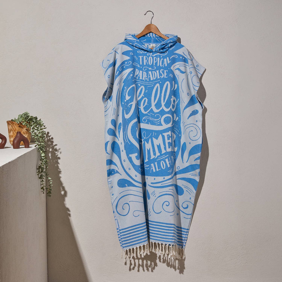 Hello Summer Adult Hooded Changing Poncho – Print, detail | Kikoya