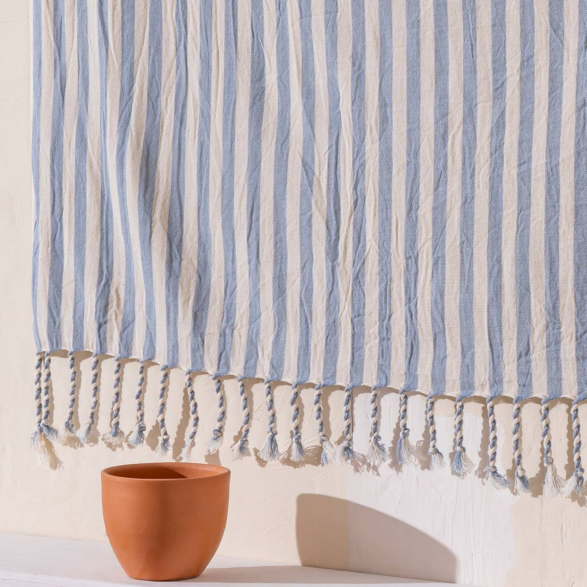 Premium Rustic Turkish beach towel – Grey & White Stripe, styled view | Kikoya