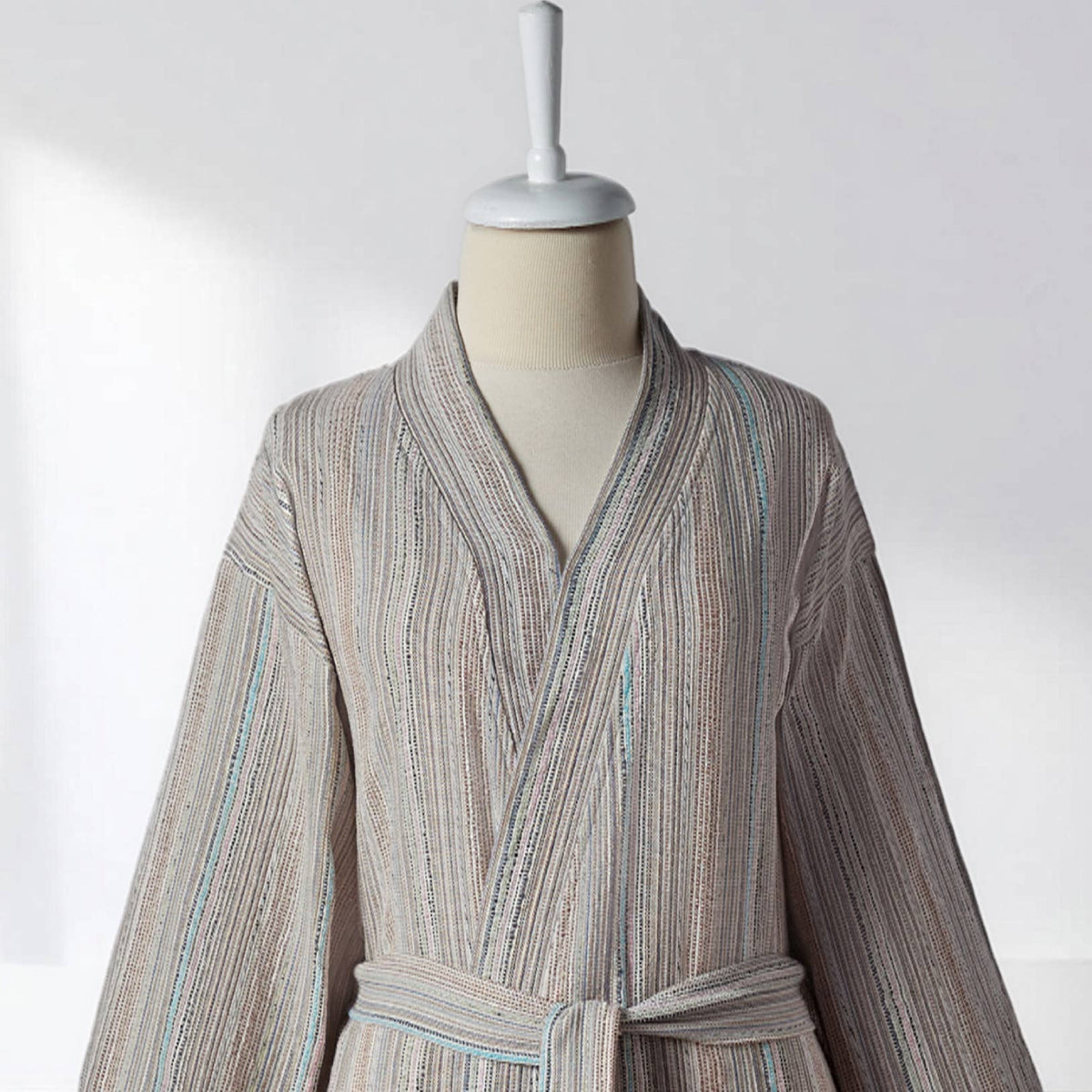 Antique Turkish kimono bathrobe – Taupe Stripe | Kikoya