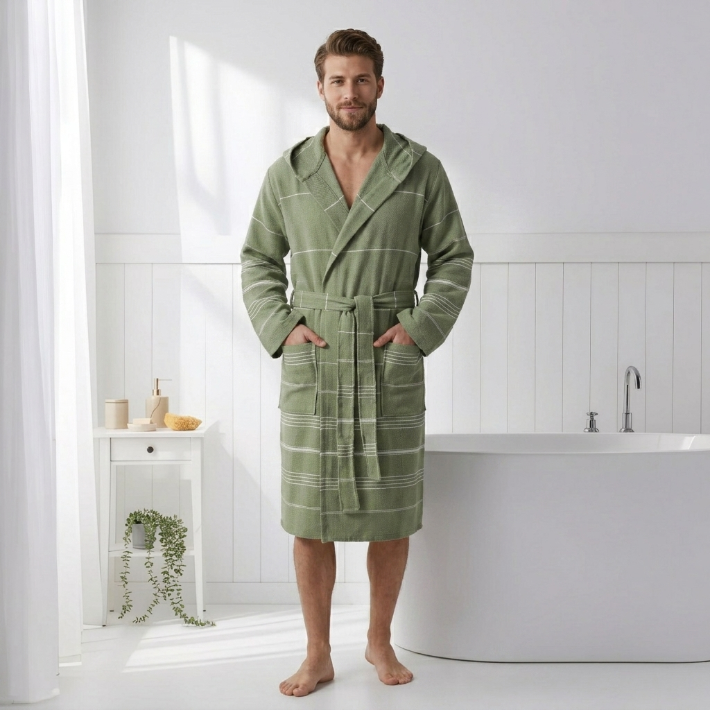Sultan Turkish hooded bathrobe – Khaki | Kikoya