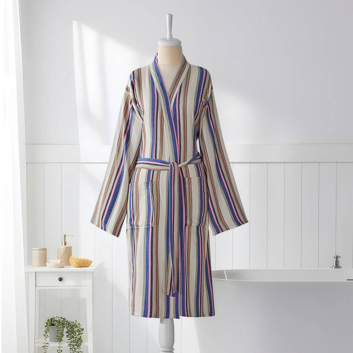 Multi stripe Turkish bathrobe in rainbow – kimono | Kikoya
