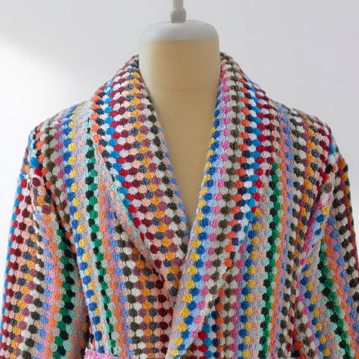 Pompom Turkish bathrobe – Multicolor, Shawl Collar, back view | Kikoya