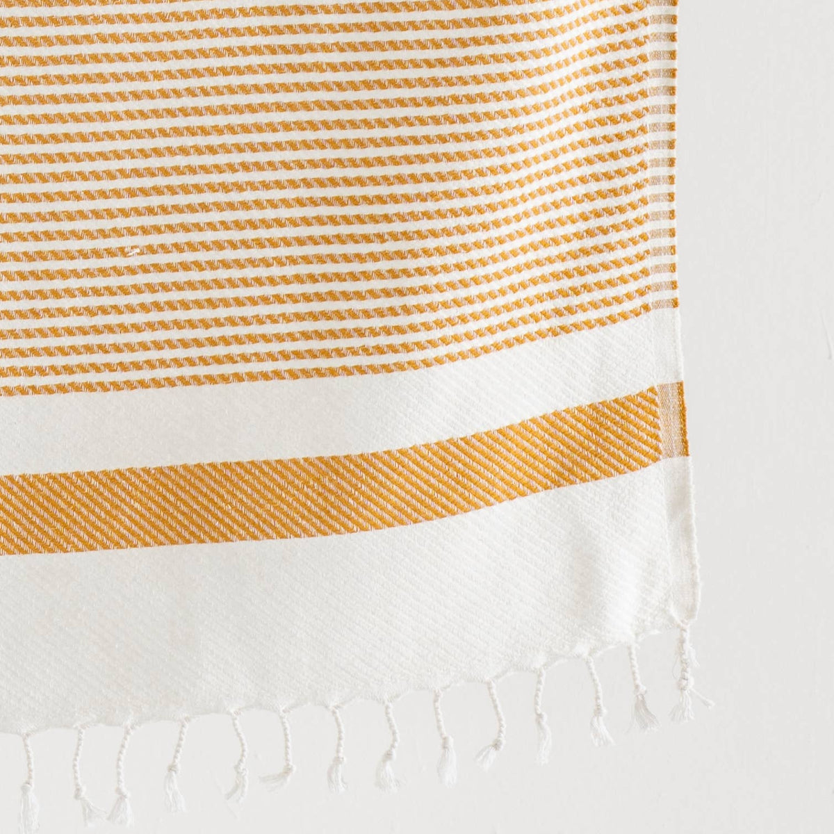 Pinstripe Turkish beach towel on cream with solid hem band, 33x66 in | Kikoya