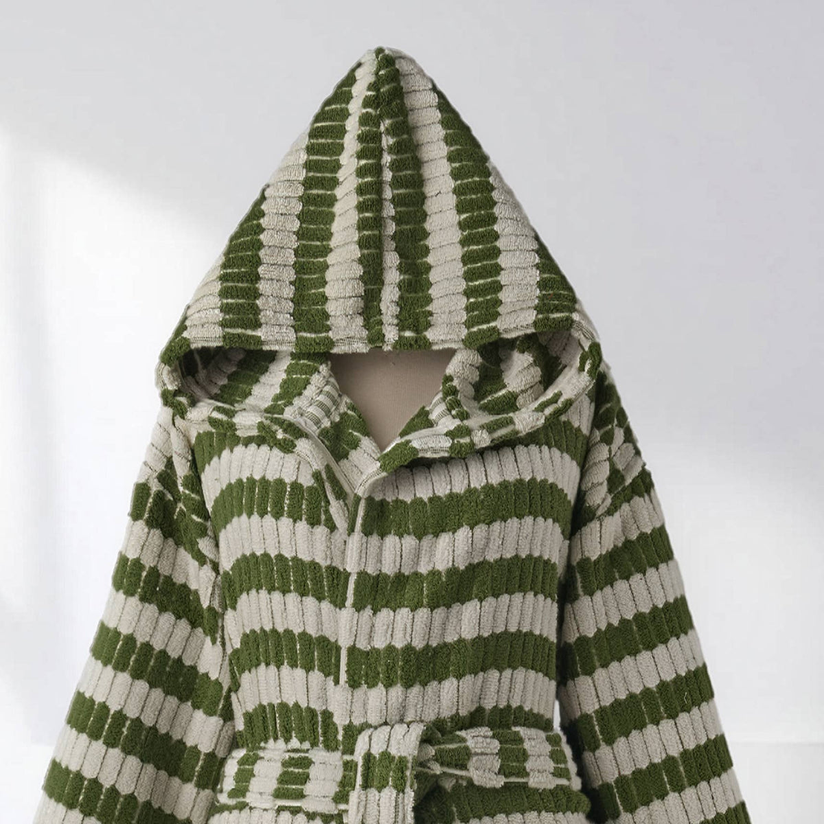 Pompom Turkish bathrobe – Lokum Khaki, Hooded, hood detail | Kikoya