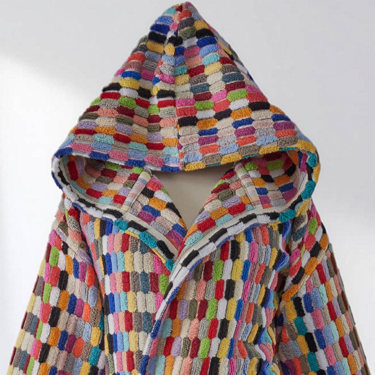 Pompom Turkish bathrobe – Lokum Multicolor, Hooded, texture detail | Kikoya