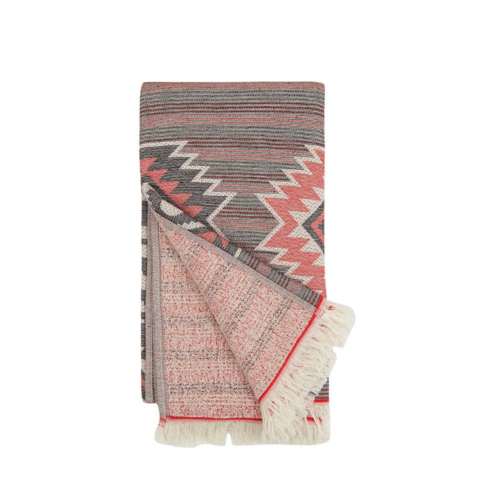 Tribal terry-backed Turkish towel with woven jacquard face, 35x70 in | Kikoya