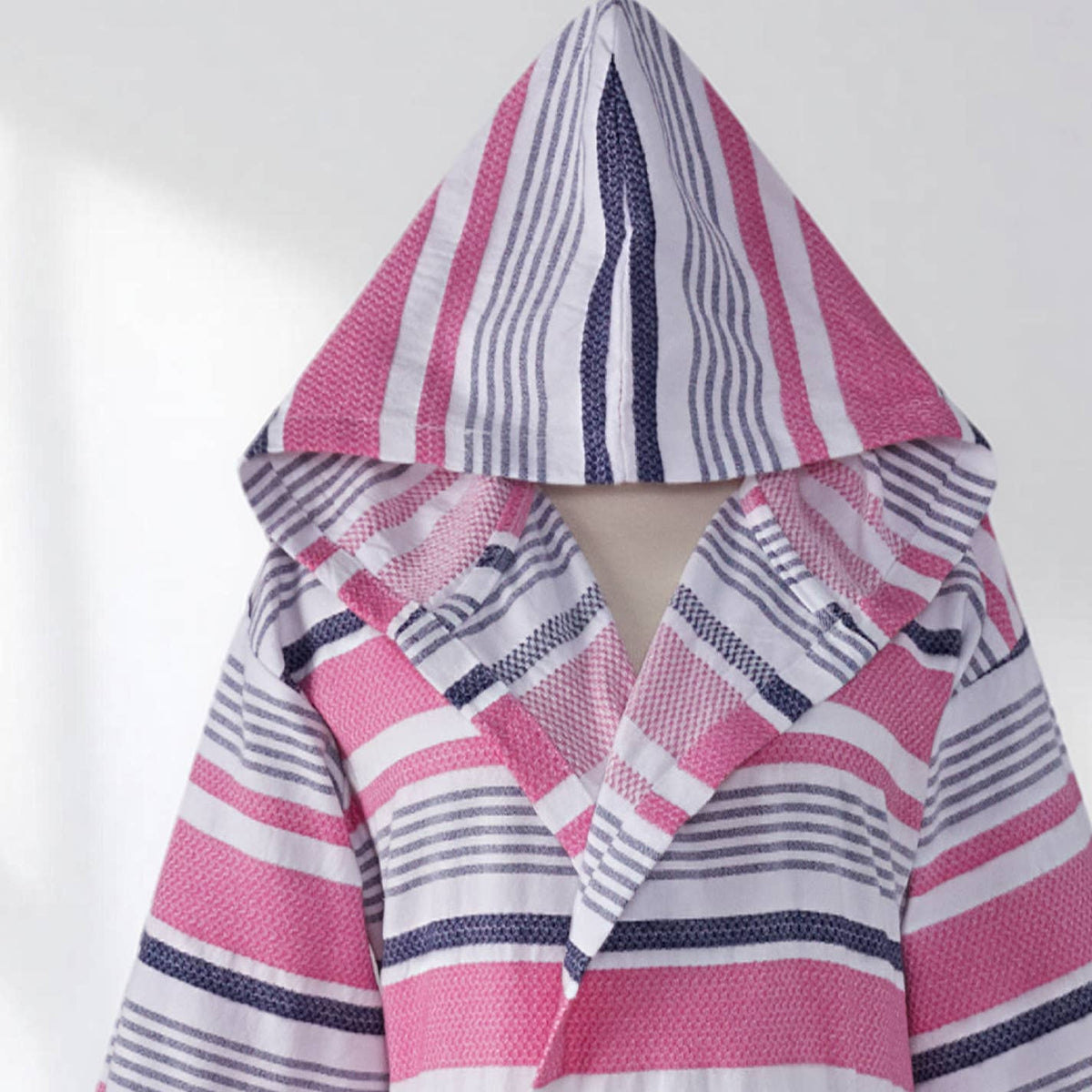 Multi stripe Turkish bathrobe in pink & purple – hooded | Kikoya