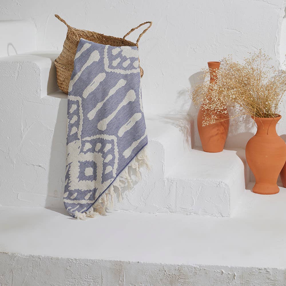 Native Turkish terry towel with a tribal jacquard, 36x66 in | Kikoya