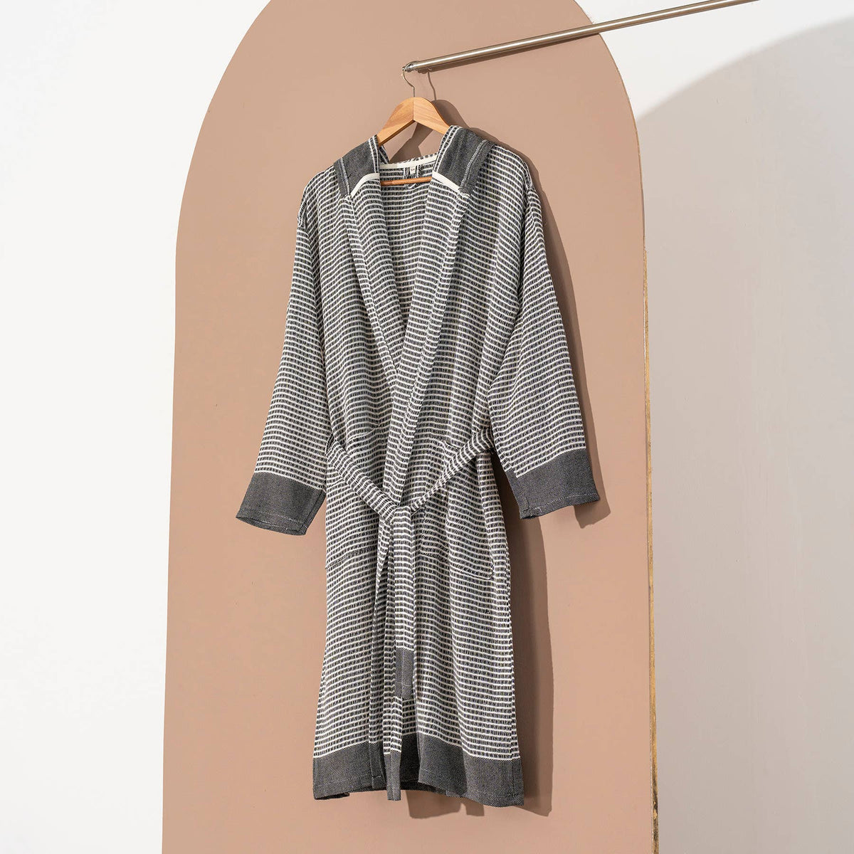 Harmony waffle Turkish bathrobe – kimono, fringed hem | Kikoya