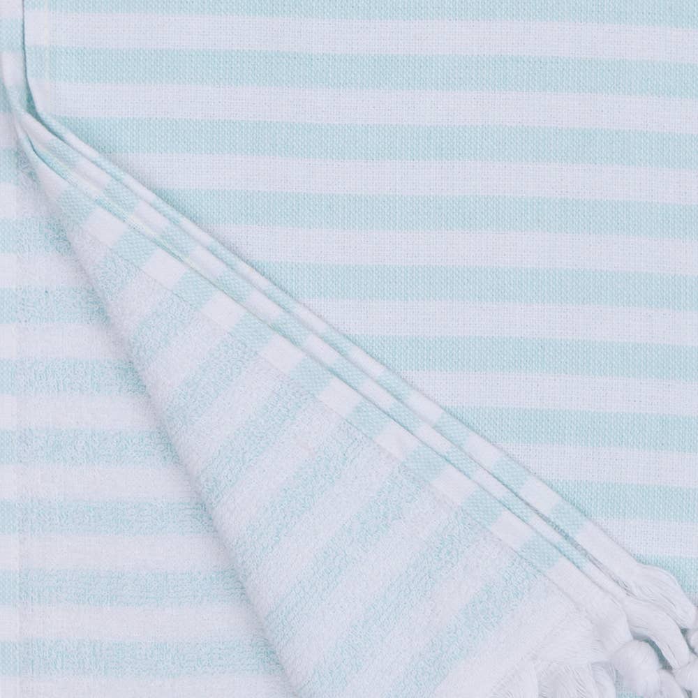 Royal terry-backed Turkish towel in fine stripe, 35x70 in, flat face with terry back | Kikoya