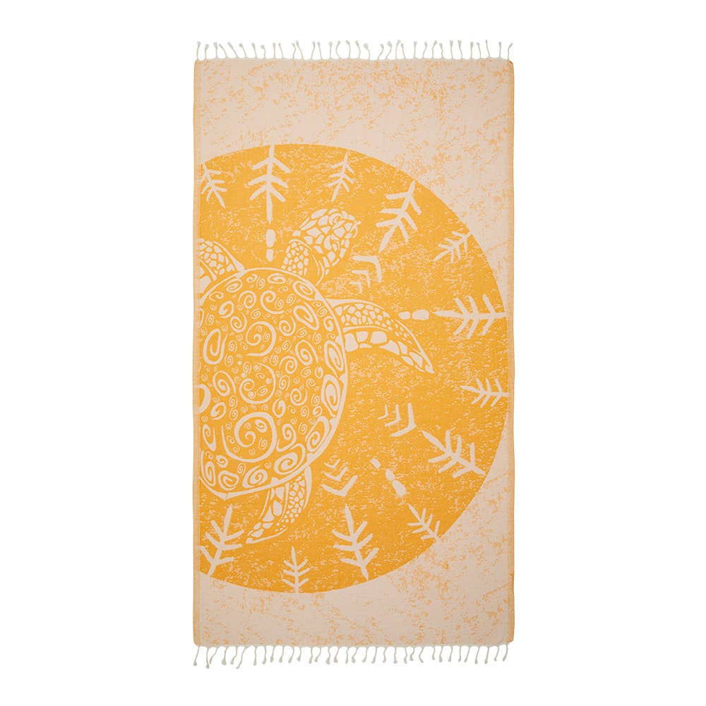 Sand Turtle Turkish beach towel with printed turtle medallion, flat-woven | Kikoya