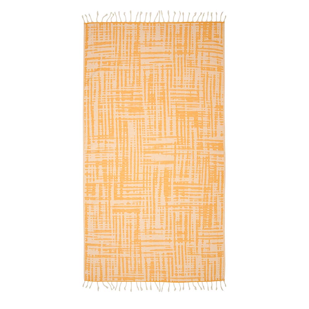 Vintage terry-backed Turkish towel with faded block jacquard, 35x70 in | Kikoya
