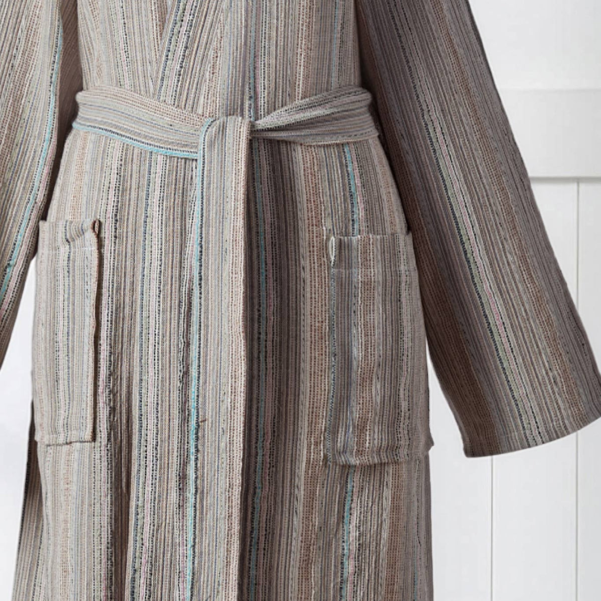 Antique Turkish kimono bathrobe – Taupe Stripe | Kikoya