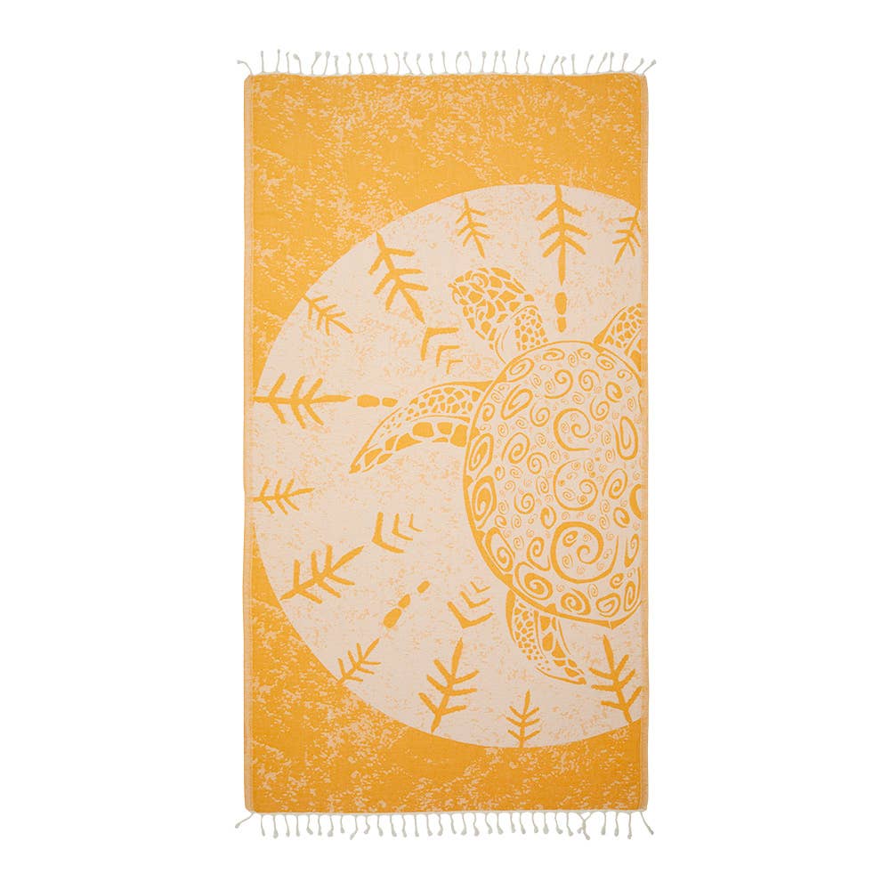Sand Turtle Turkish beach towel with printed turtle medallion, flat-woven | Kikoya
