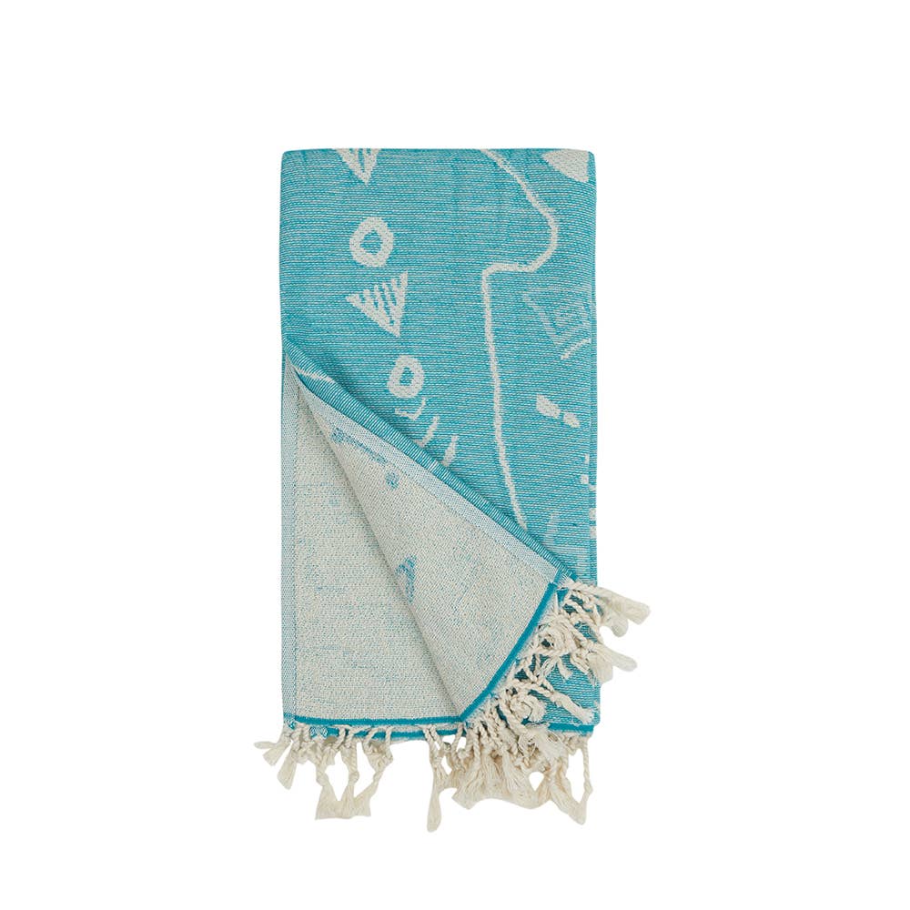 Shark terry-backed Turkish towel with woven jacquard face, 35x70 in | Kikoya
