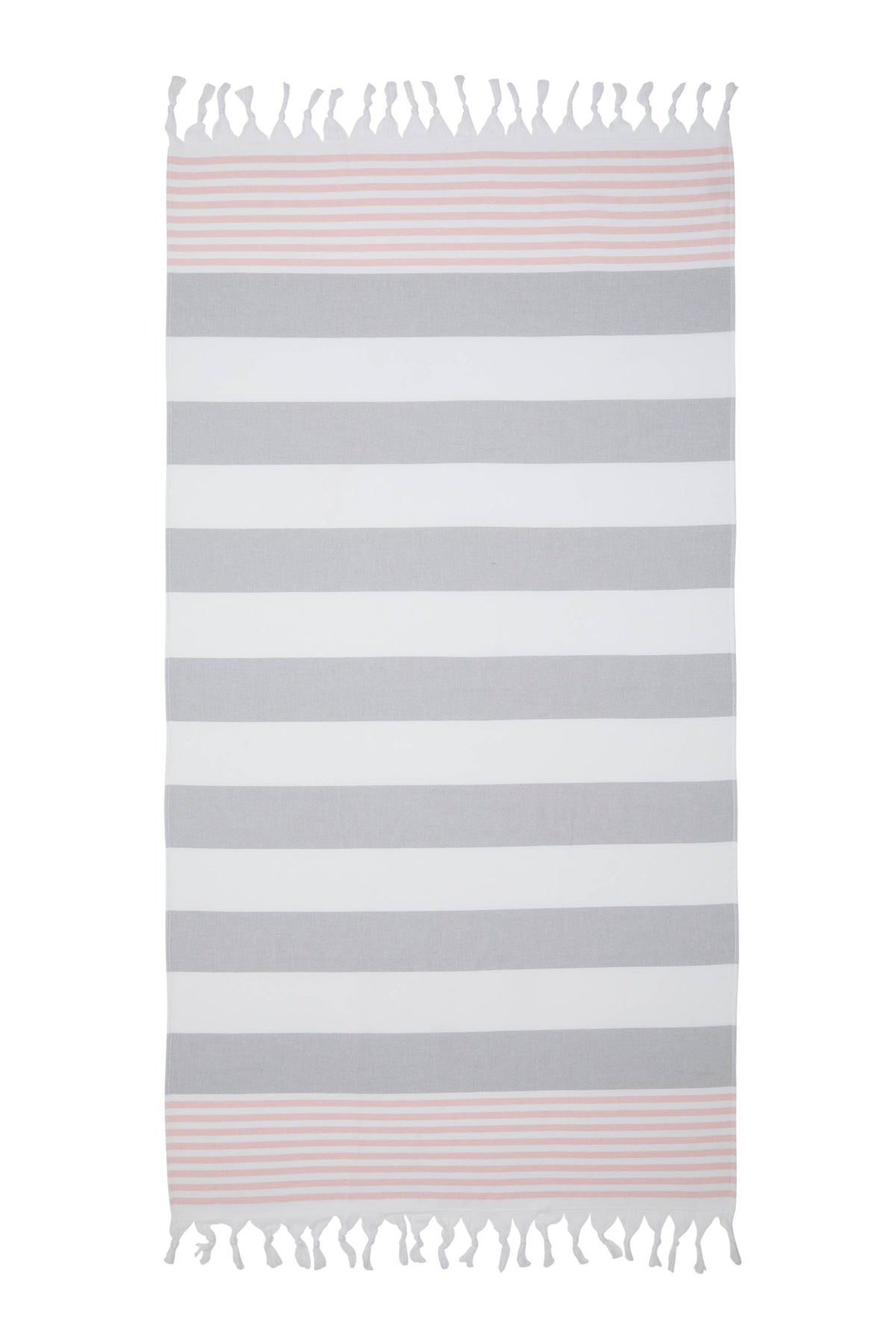 Mediterranean terry-backed Turkish towel in Pink & Grey block stripe, 35x70 in | Kikoya