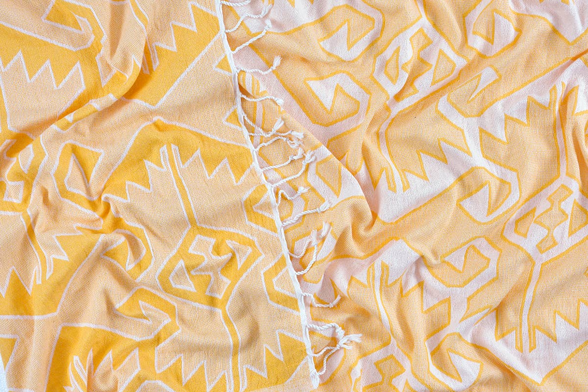 Kilim Turkish beach towel with all-over ikat motif, 33x66 in, deep tones | Kikoya