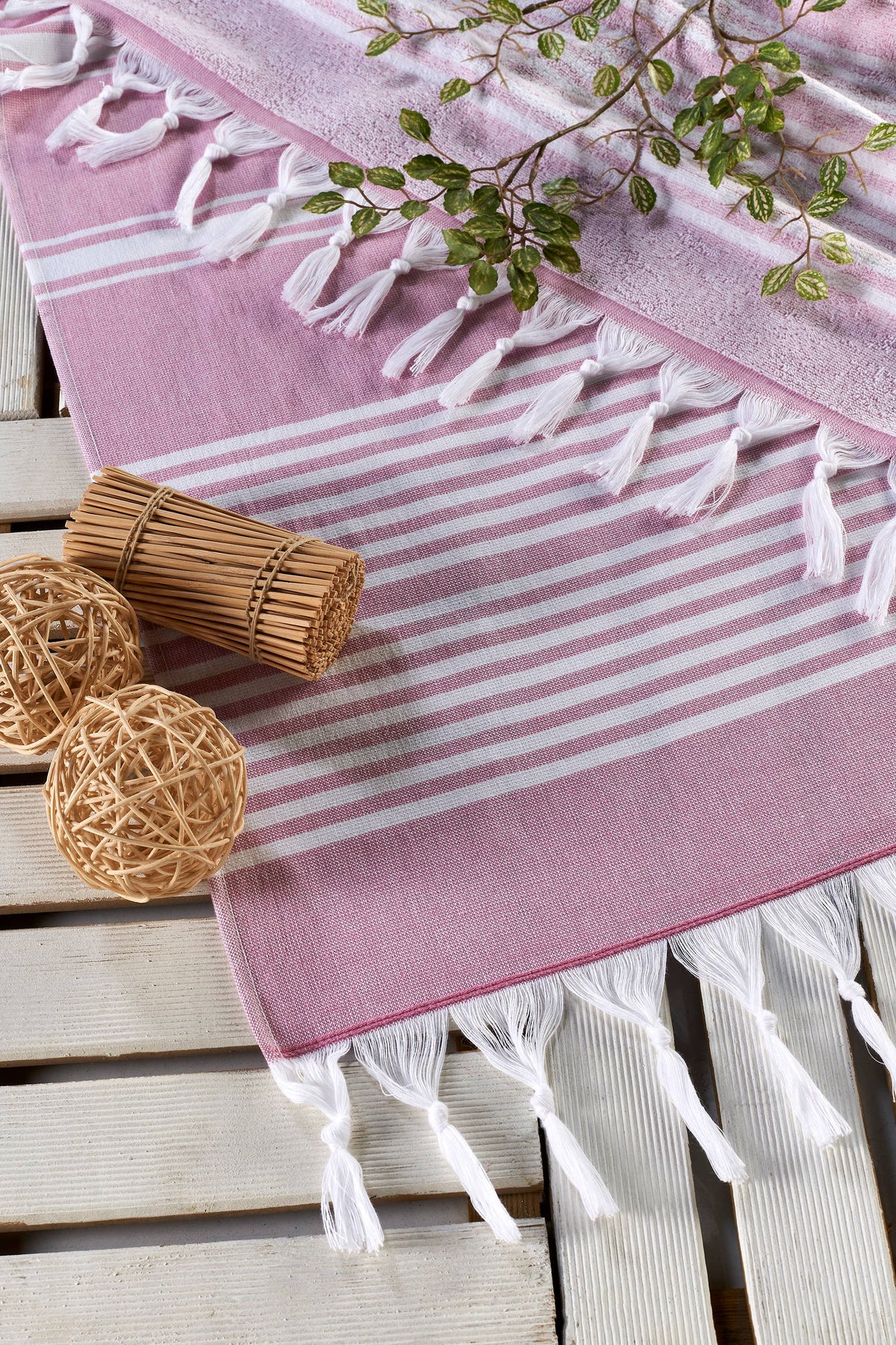 Arma terry-backed Turkish towel in fine green pinstripe | Kikoya