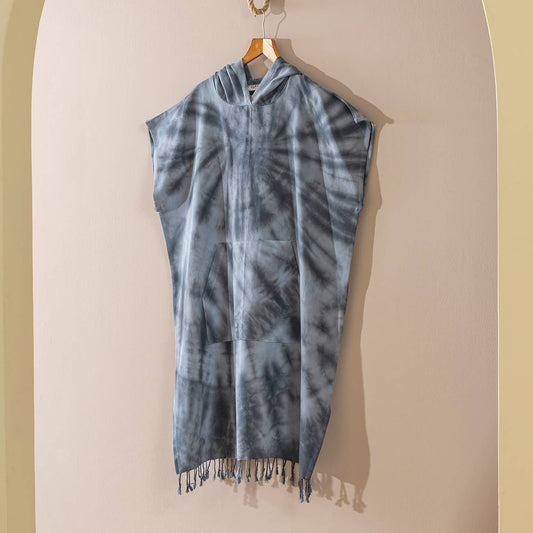 Silver Adult Hooded Changing Poncho – Grey Tie-dye, front view | Kikoya
