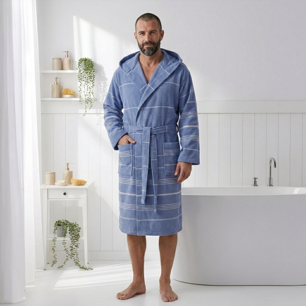 Sultan Turkish hooded bathrobe – Blue | Kikoya