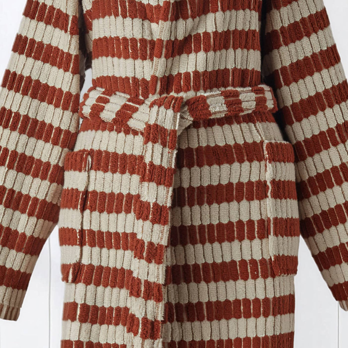 Pompom Turkish bathrobe – Lokum Clay, Hooded, belt and pocket detail | Kikoya