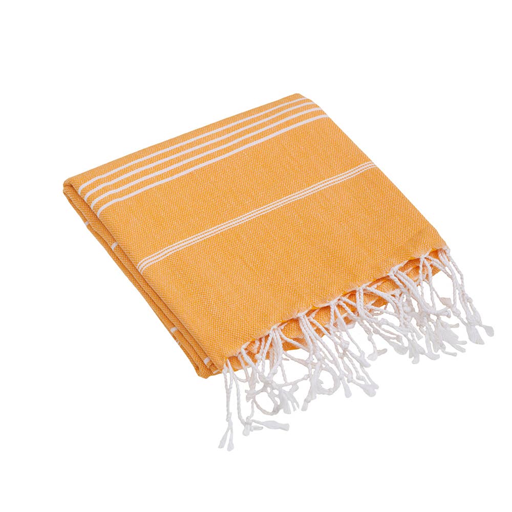 Sultan Turkish beach towel – Mustard, folded with knotted fringe | Kikoya