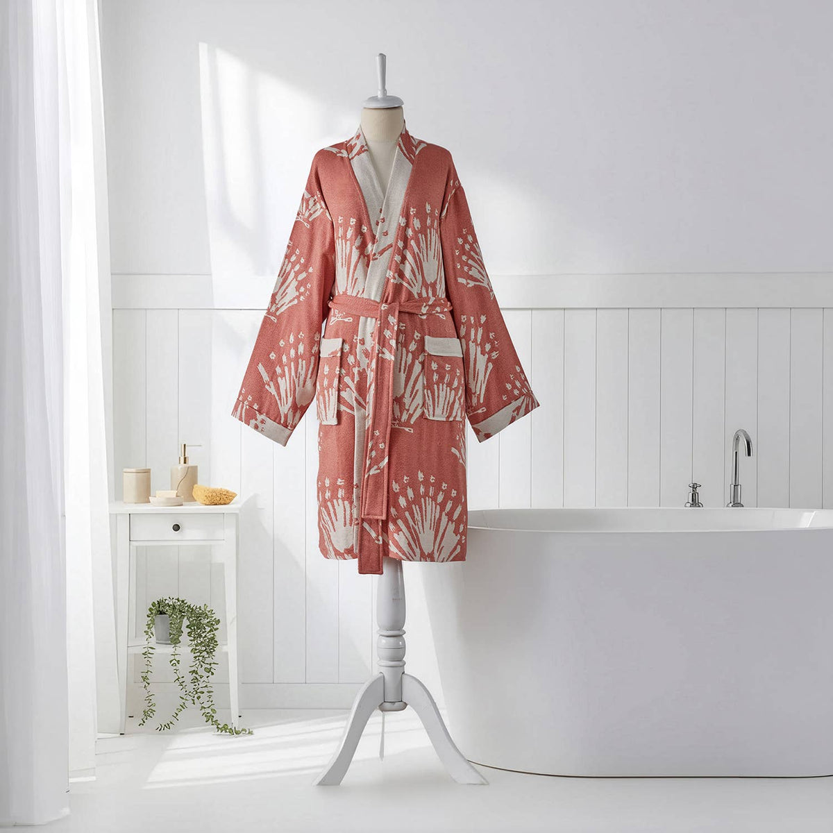 Damask Turkish cotton bathrobe – kimono, woven paisley | Kikoya