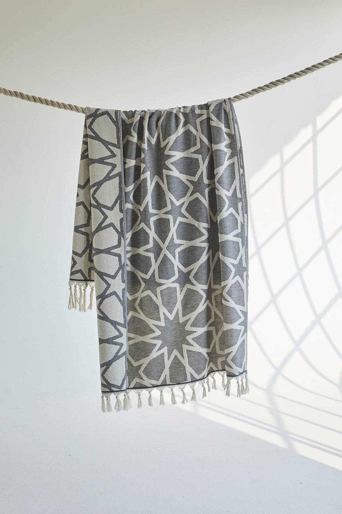 Maya Turkish terry towel with woven geometric jacquard, 36x66 in | Kikoya
