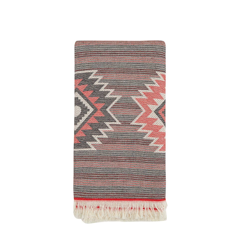 Tribal terry-backed Turkish towel with woven jacquard face, 35x70 in | Kikoya