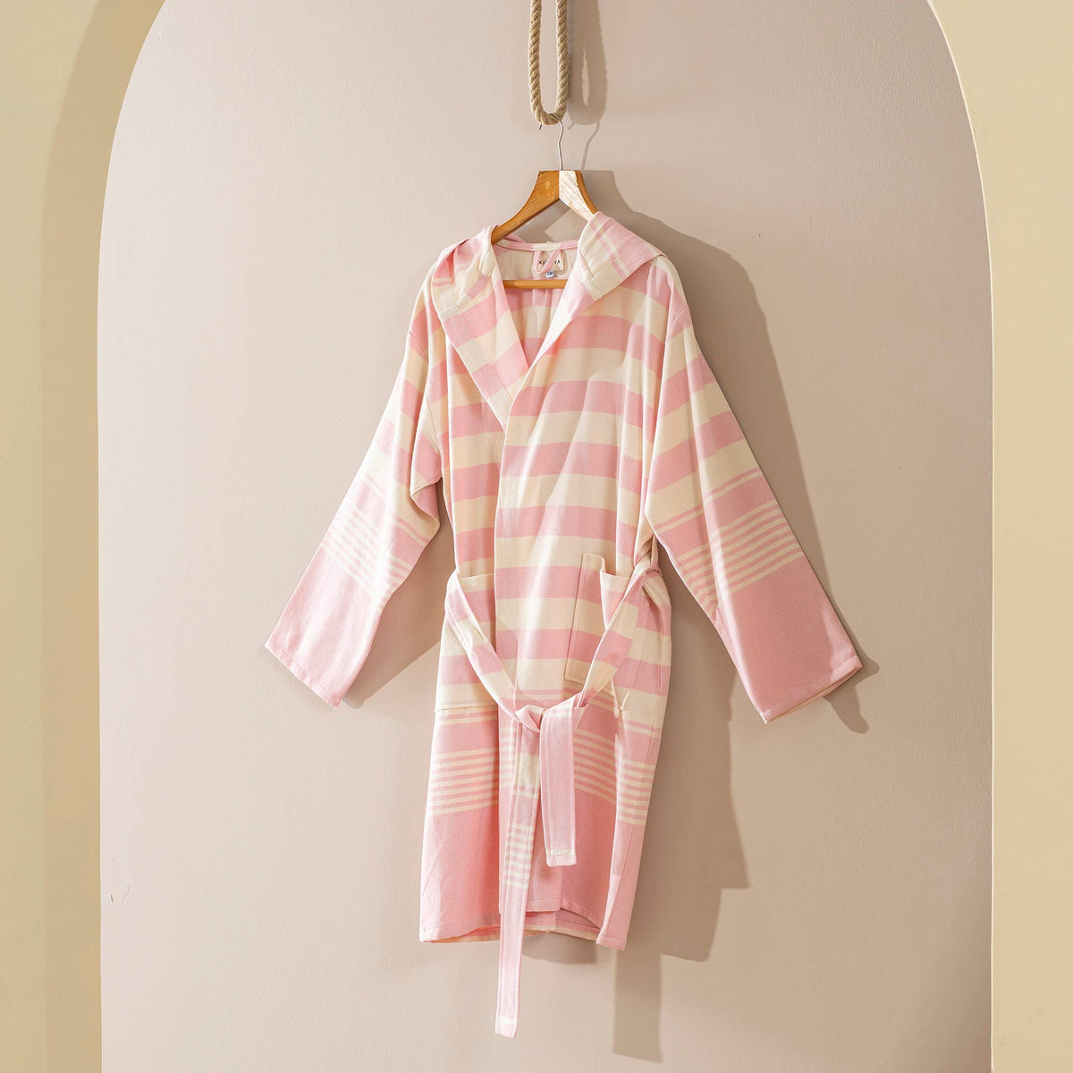 Rumi wide stripe Turkish bathrobe – hooded | Kikoya