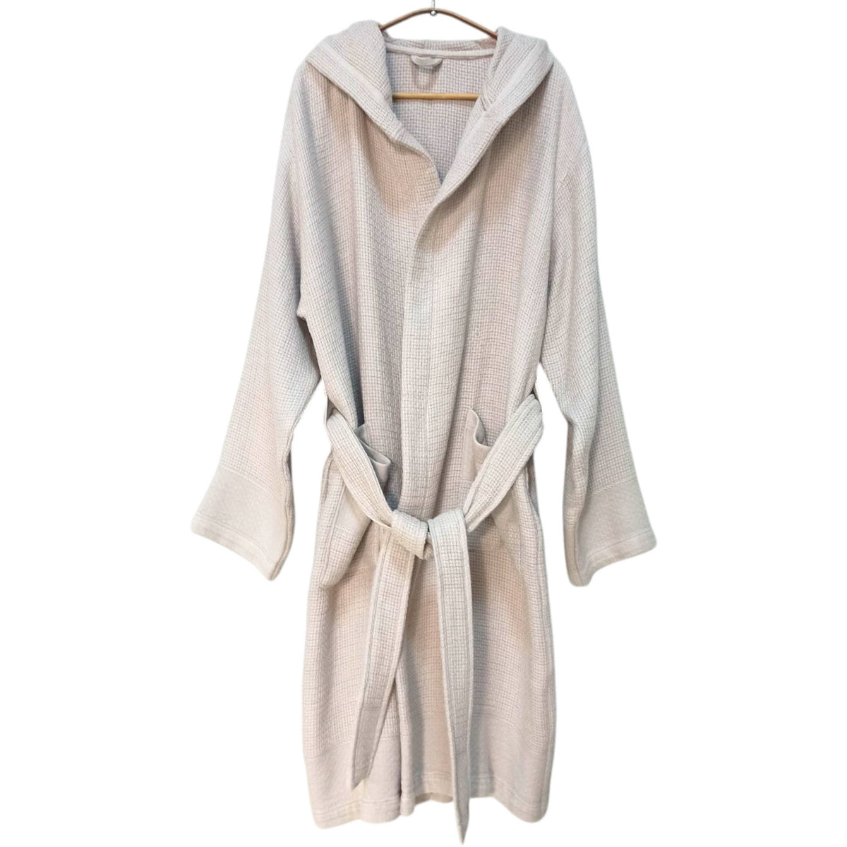 Salda waffle stonewash Turkish bathrobe, hooded, beige | Kikoya