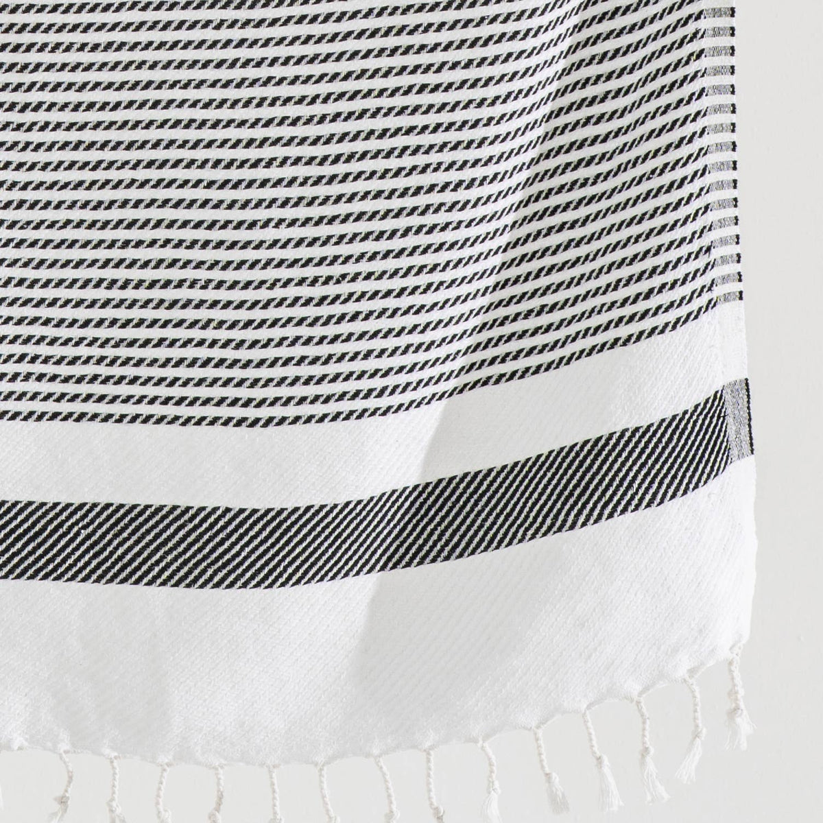 Pinstripe Turkish beach towel on cream with solid hem band, 33x66 in | Kikoya