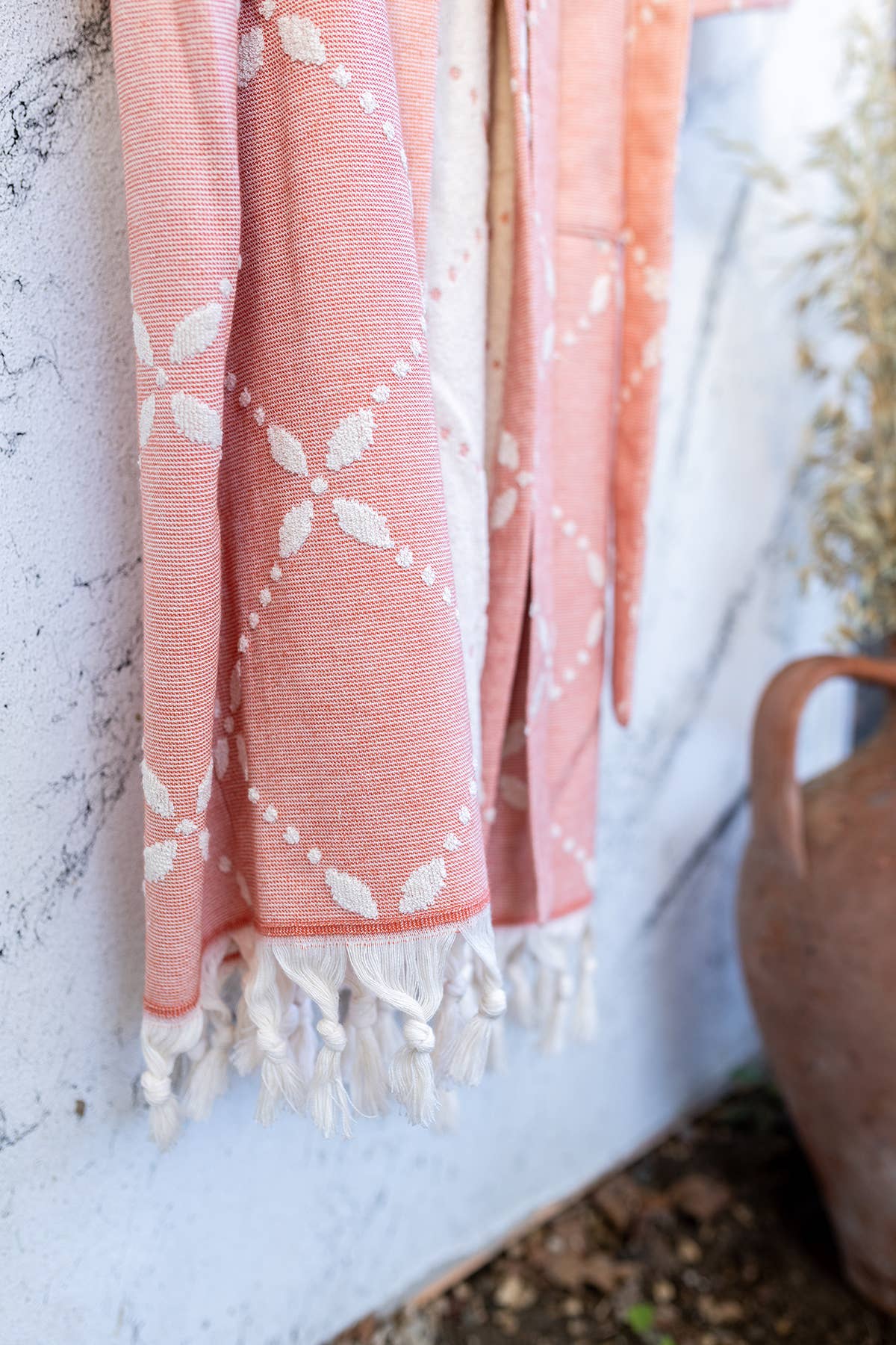 Carmen raised terry Turkish bathrobe with a floral jacquard, hooded | Kikoya