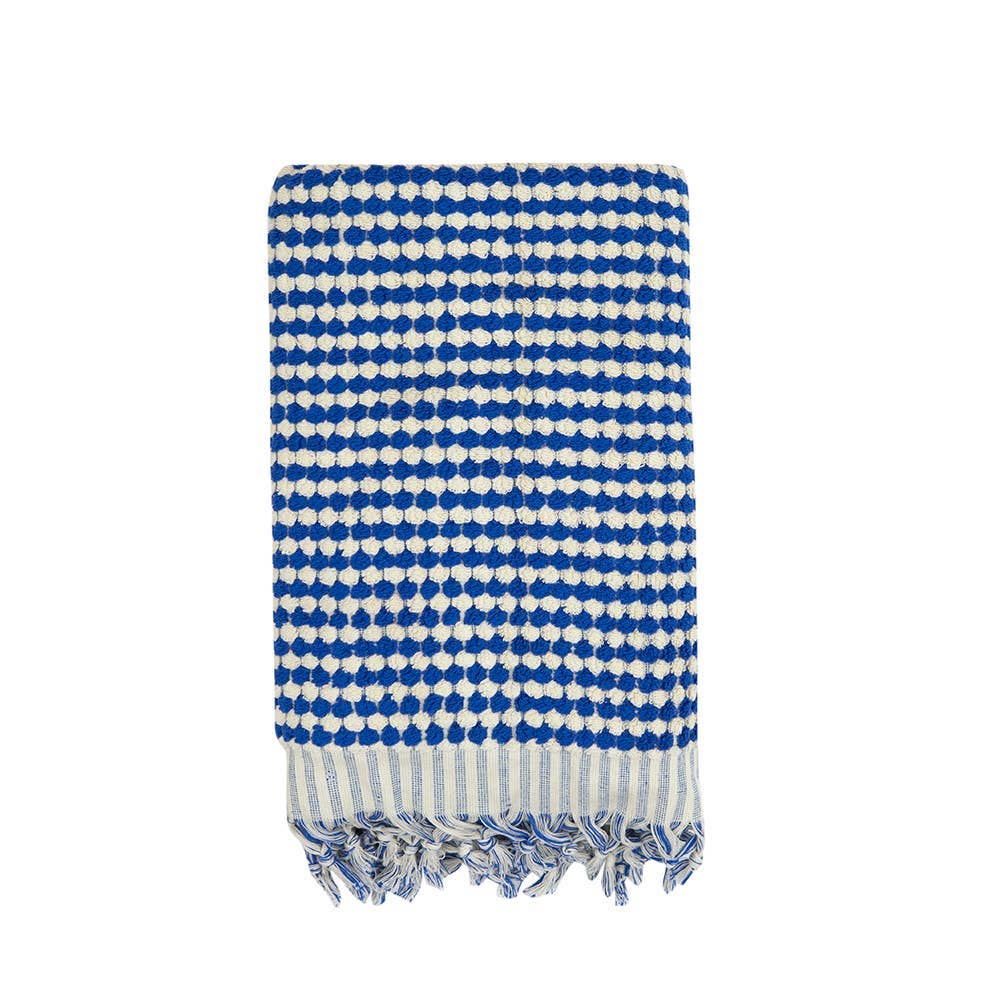 Pom Pom handloom Turkish bath towel – Blue | Kikoya