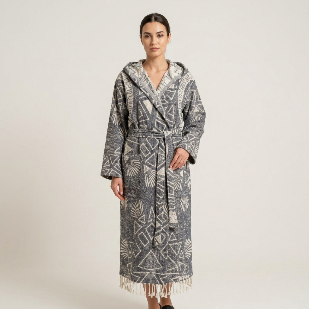 Maori flat-woven Turkish bathrobe – Dark Grey | Kikoya