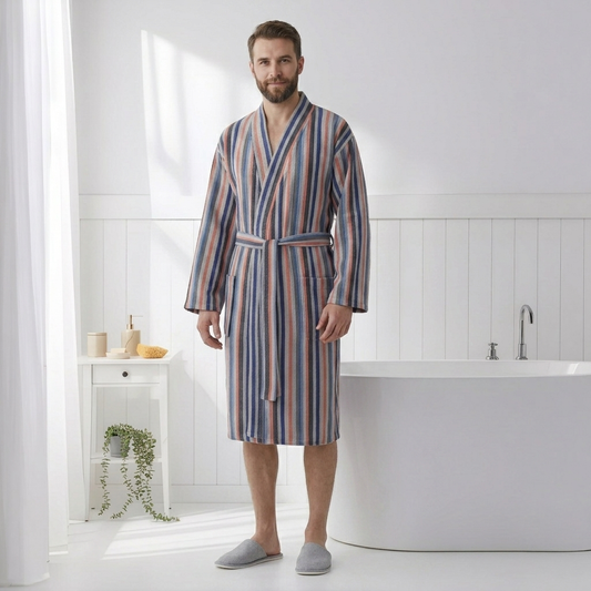 Antique Turkish kimono bathrobe – Navy & Red Stripe | Kikoya