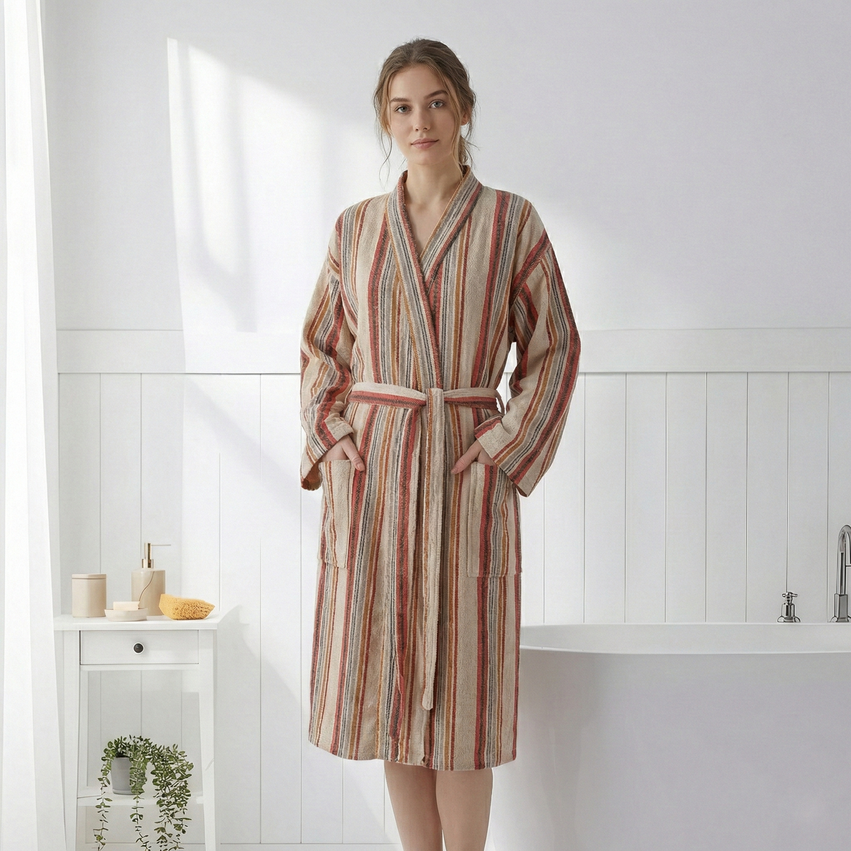 Riviera Turkish kimono bathrobe – Rust Multi Stripe | Kikoya