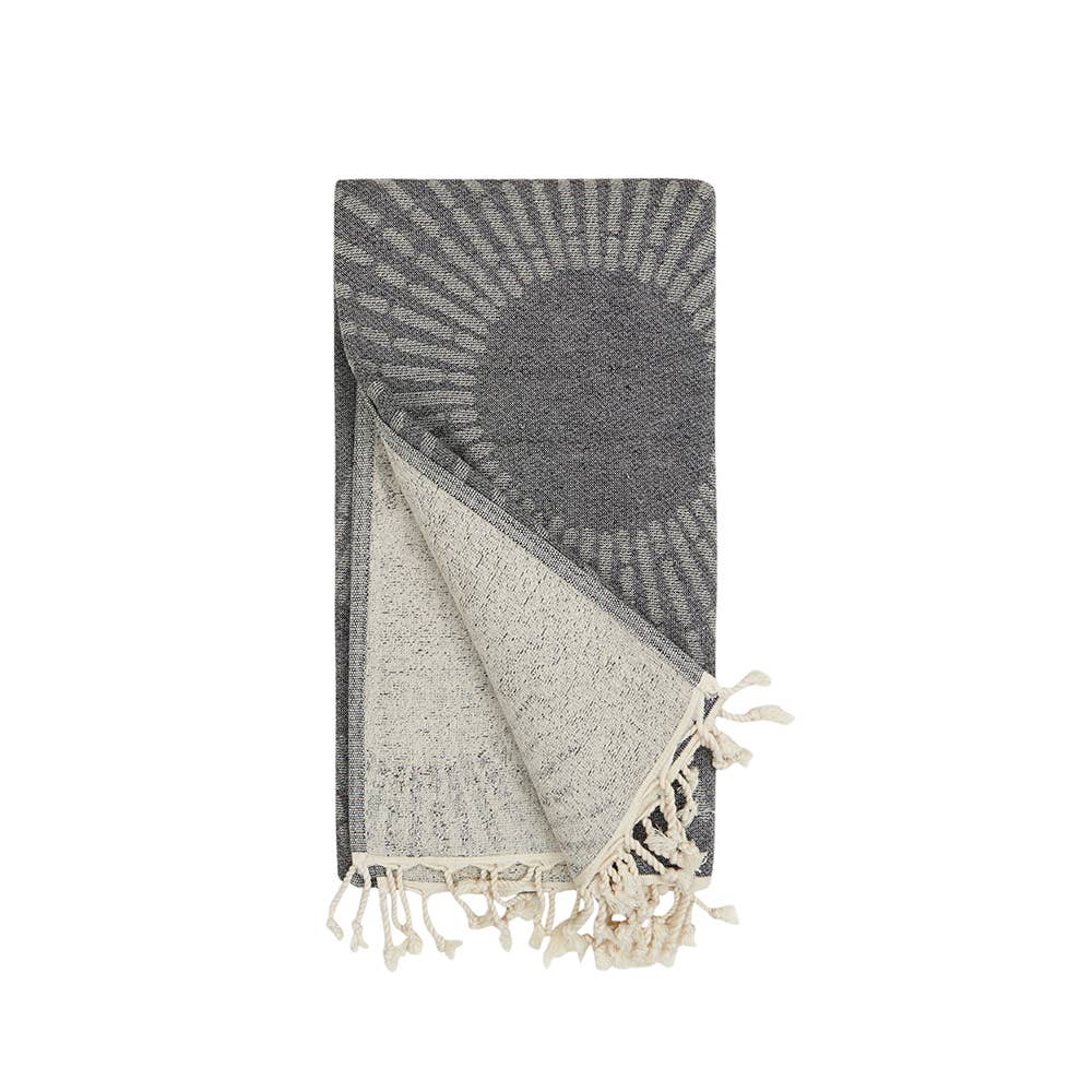 Sunbright terry-backed Turkish towel with woven sunburst jacquard, 35x70 in | Kikoya