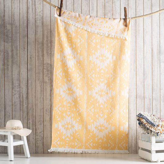 Kilim Turkish beach towel with all-over ikat motif, 33x66 in, bright tones | Kikoya