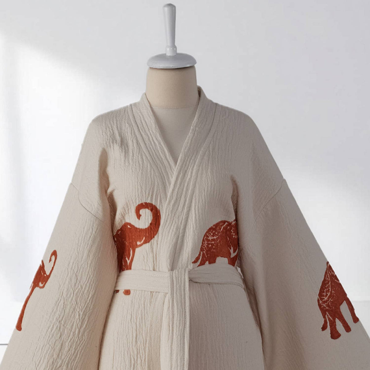 Block-print Turkish cotton kimono robe – Elephant Terracotta | Kikoya
