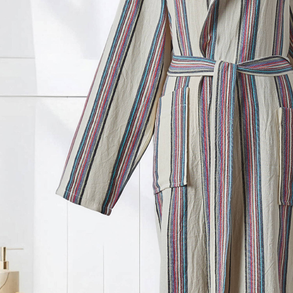 Antique Turkish hooded bathrobe – Taupe Stripe | Kikoya